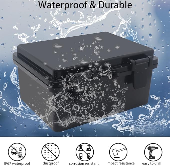 Junction Box, Hinged Black Cover IP67 Waterproof ABS Project Box - Image 2