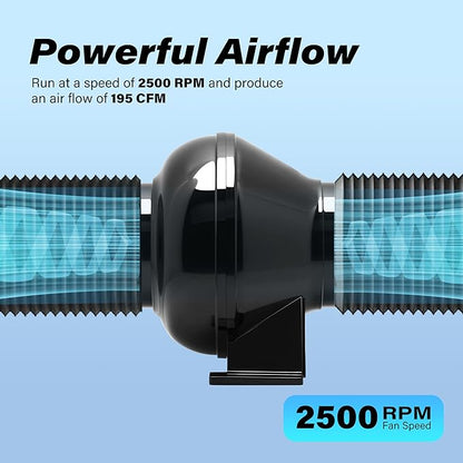 HealSmart 4 Inch 195 CFM Exhaust Inline Vent Booster Blower and 8 Feet - Image 5