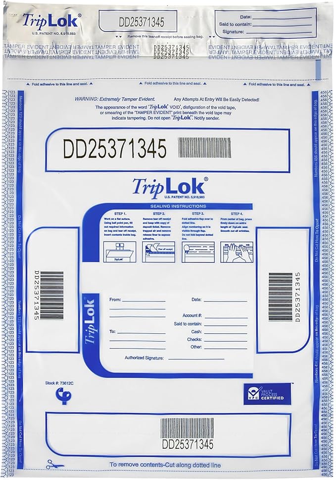 ControlTek TripLok 15" x 20", 50 Bags Tamper-Evident Deposit Bags by ControlTek