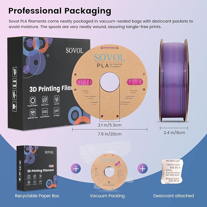 Sovol Dual Color PLA Filament 1.75mm, Silk PLA 3D Printing Material, Dual Color - Image 6