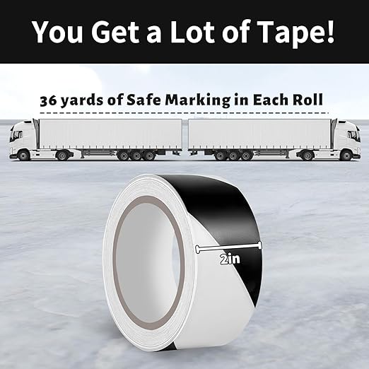 Hazard Tape - 2 Inch x 108 Feet Black & White Ultra-Adhesive Safety Stripe Tape - Image 6