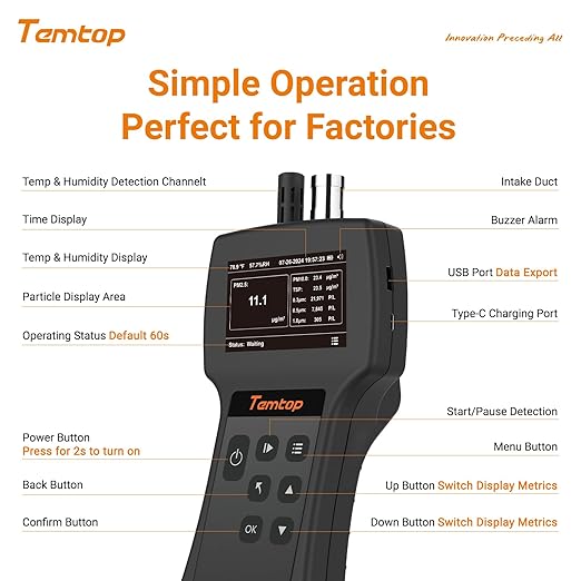 Temtop Handheld Particle Counter 0.3µm, 1.0µm Particulate Monitor PM2.5 - Image 7