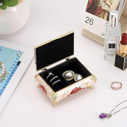 Hipiwe Vintage Metal Jewelry Box Small Treasure Chest Case Trinket Organizer - Image 3