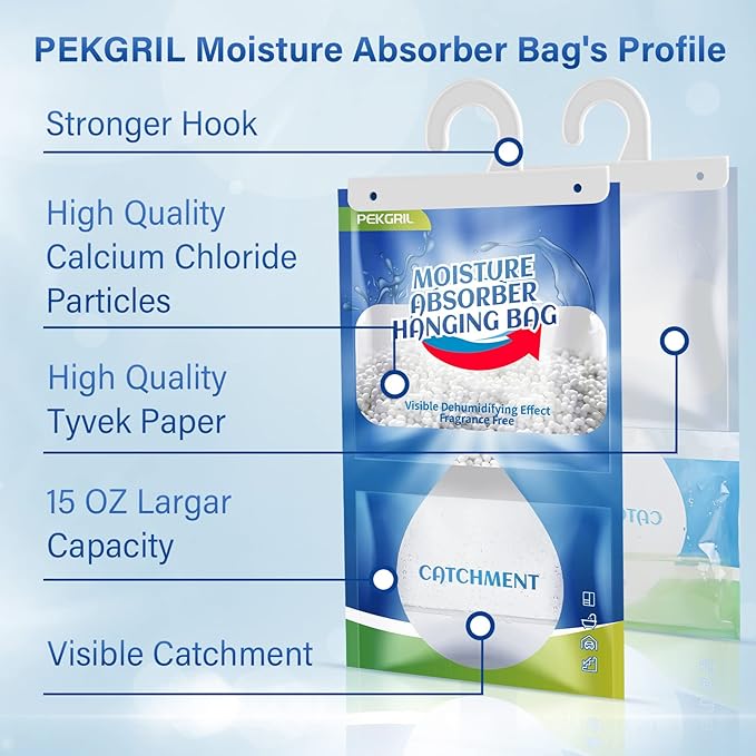 PEKGRIL Moisture Absorber Packets 14-Packs, 15 oz Hanging Dehumidifier Bags - Image 3