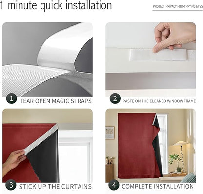 Adhesive Curtain 100% Blackout No-Drill Easy Install - Image 2