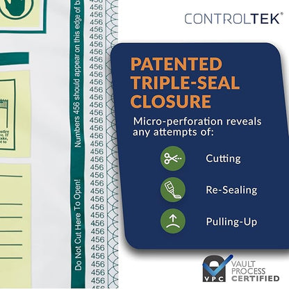 ControlTek SafeLok 12" x 16", 100 Bags, Tamper-Evident Deposit Bags, Cash - Image 3