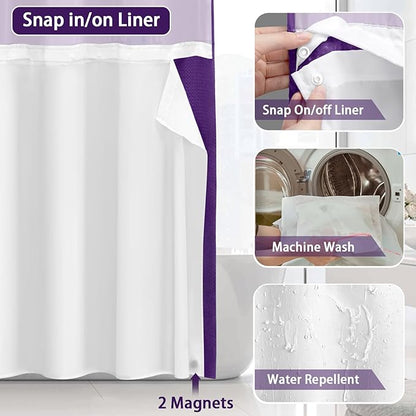 No Hook Shower Curtain and Liner Set, Deep Purple Hotel Waffle Shower Curtain - Image 4