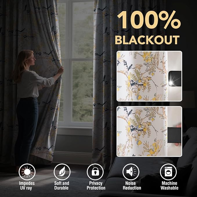H.VERSAILTEX Floral 100% Blackout Curtains 63 inch Length 2 Panels Vintage - Image 3