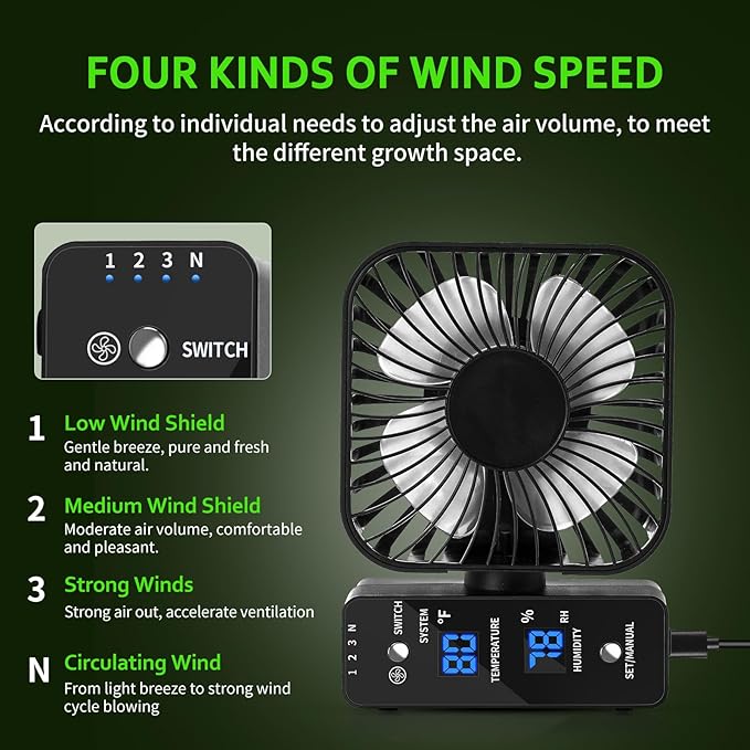 4" Grow Tent Fan with Auto Humidity Control | Quiet Oscillating Ventilation - Image 3