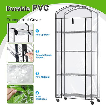 Abimars 4-Tier Greenhouse with Wheels, Height-Adjustable Shelves Metal Plant - Image 5