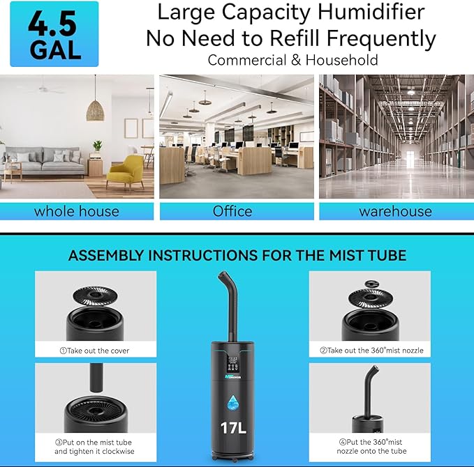 Humidifiers for Large Room Home Bedroom 2000 sq.ft. 17L/4.5Gal Large Humidifier - Image 8
