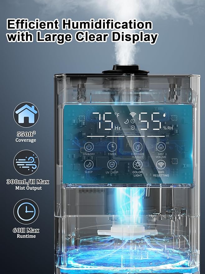 9L/2.4Gal Smart Cool Mist Humidifier, Top Fill Quiet Humidifier Large Room - Image 4