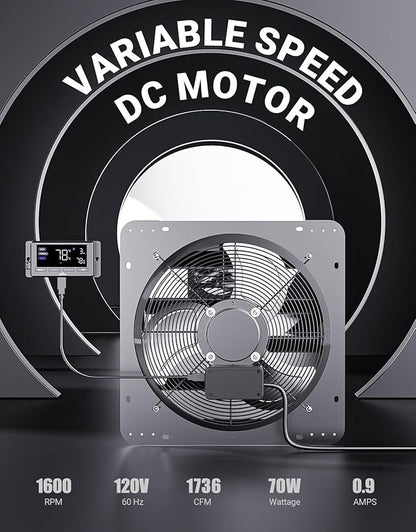 iLIVING 16" Wall Mounted Shutter Exhaust Fan, Automatic Shutter, Temperature - Image 3