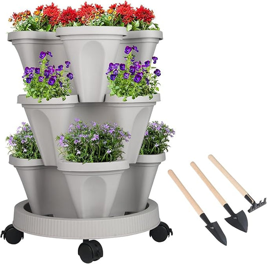 GameXcel Vertical Planter 3 Tier Stackable Planters Garden Planters Strawberry by GameXcel