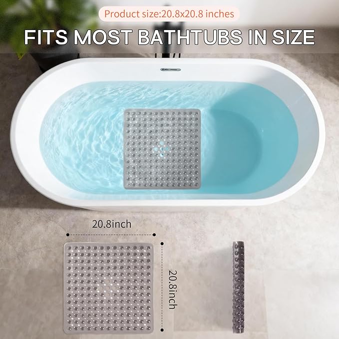 Anti-Slip Bathtub Shower mat, 20.8×20.8（Approximately 53×53cm） inch Soft - Image 3