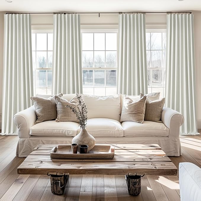 Beige White Linen Curtains 90 Inches Long 2 Panels Set, Modern Neutral Nursery - Image 7