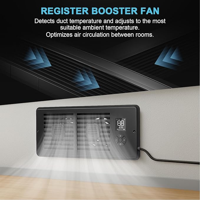 Register Booster Fan for 4" x 12" Vents Only, 10 Speeds to Control Cool and - Image 2