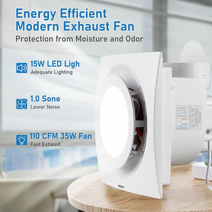 Bathroom Exhaust Fan with Light, 8 Inch Bathroom Ventilation Fan, 110 CFM 1.0 - Image 6