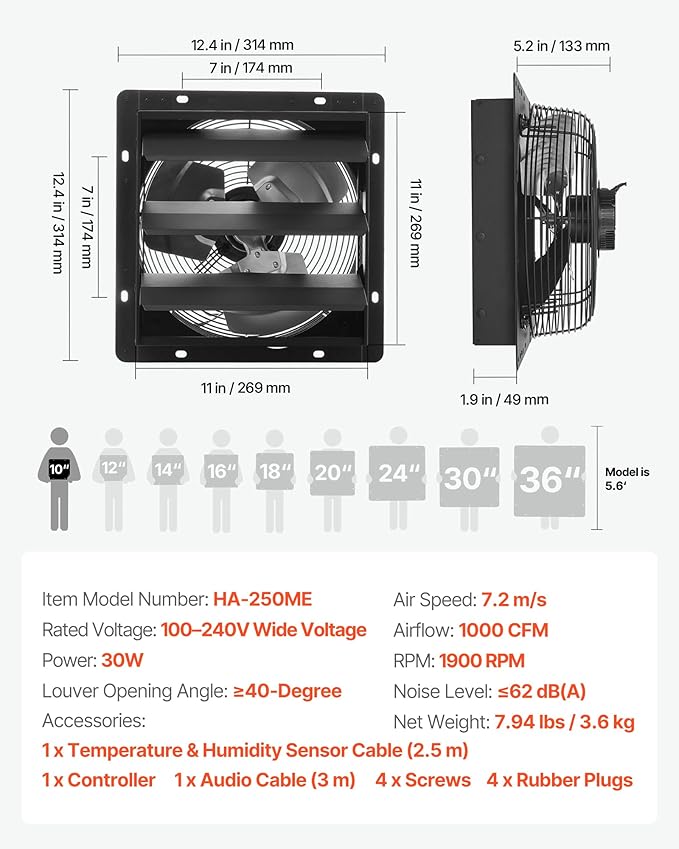 VEVOR 10 inch Exhaust Fan, Wall Mounted Attic Fan - Image 7