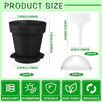30 Pcs Plant Nursery Pots with Humidity Dome 2.95'' Small Plant Pots Plastic - Image 2