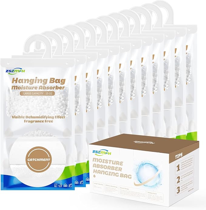 ZSZMFH 12 Pack Moisture Absorber Hanging Bags, Fragrance Free Humidity Packs by ZSZMFH