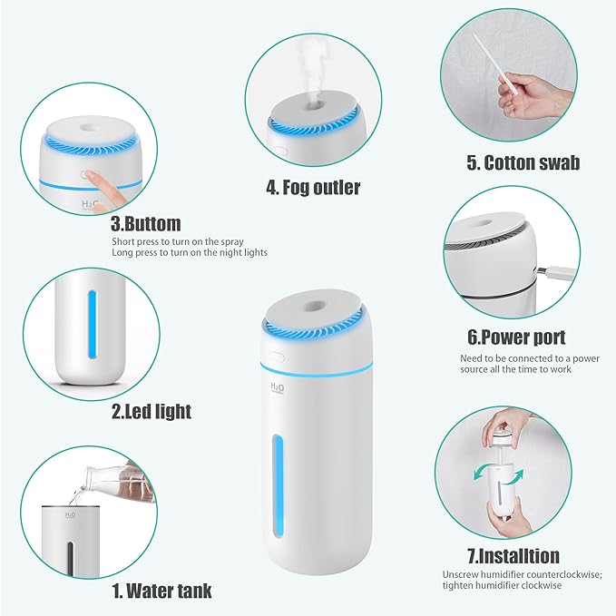 Small Humidifiers for Bedroom Nightstand Room 400ML USB Humidifer Plant Cool - Image 6