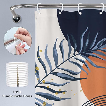 Navy Blue Boho Shower Curtain 60Wx72H Modern Abstract Bohemian Blue Gold Leaves - Image 6