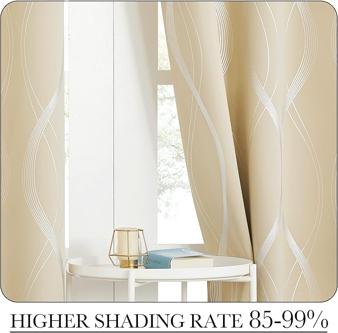 NICETOWN Blackout Curtains for Bedroom, Foil Printed Wave Lines Energy Saving - Image 4