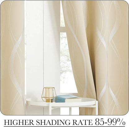 NICETOWN Blackout Curtains for Bedroom, Foil Printed Wave Lines Energy Saving - Image 4