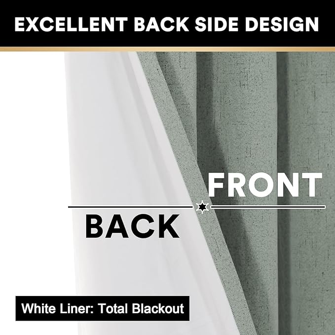 PrinceDeco 100% Linen Blackout Curtains 108 Inches Long Faux Linen Blackout - Image 4