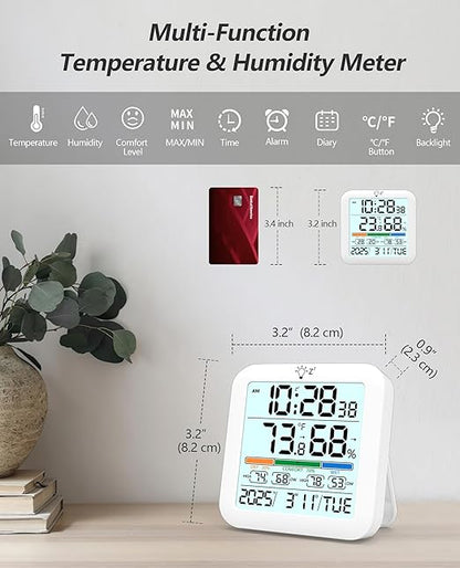 Mini Digital Indoor Thermometer Hygrometer Clock, Room Temperature Humidity - Image 2