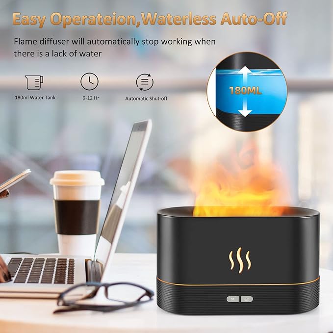 Flame Diffuser Humidifier-Auto Off 180ml Essential Oil Diffuser-2 Modes - Image 5