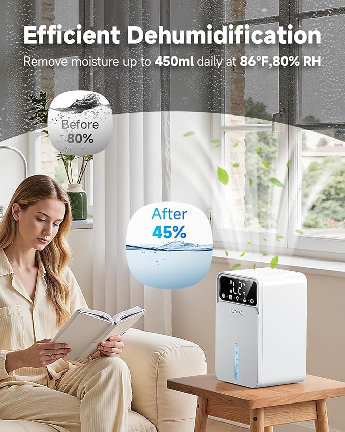 Dehumidifier for Home, 60 OZ Capacity, Auto Shut-Off for Medium Rooms up to 500 - Image 4