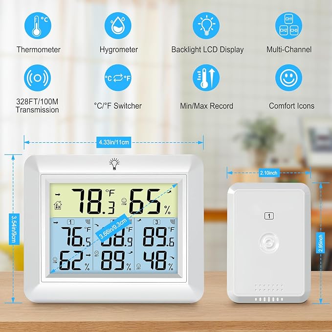 Urageuxy Weather Station Wireless Indoor Outdoor Thermometer - Image 2