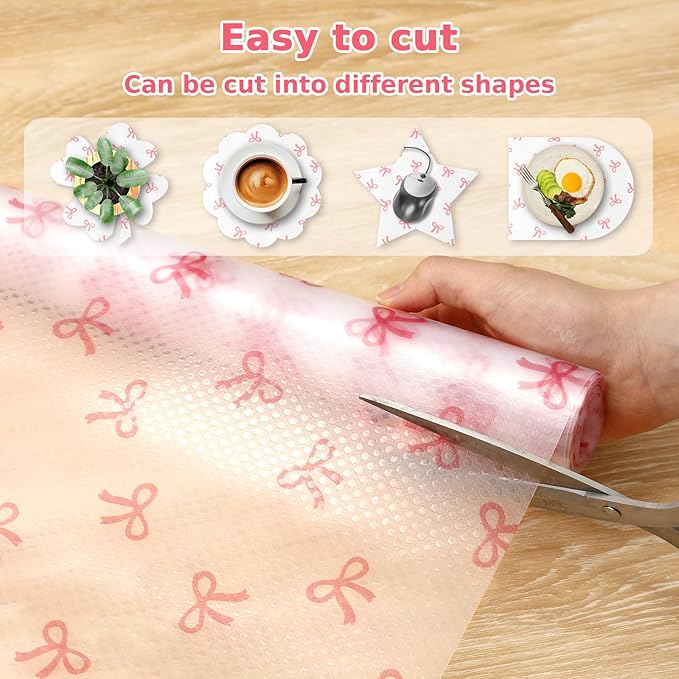 Pink Bow Refrigerator Liner Waterproof Fridge Shelf Mat Non-Adhesive Cabinet - Image 2