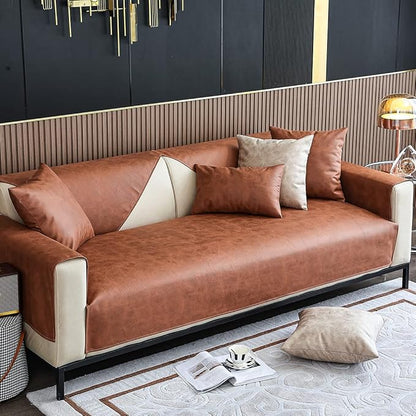 Faux Leather Waterproof Couch Sofa Cover Vintage PU Sectional Couch Cover Non - Image 3
