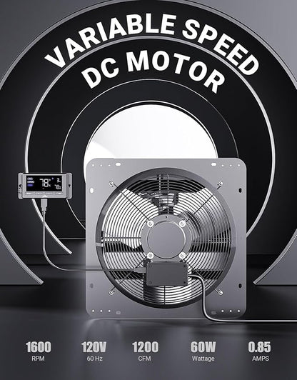iLIVING 14" Wall Mounted Shutter Exhaust Fan, Automatic Shutter, Temperature - Image 2