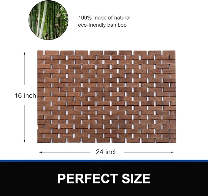 Bamboo Bath Mat Bathroom Rugs Floor Wood Shower Bathtub Waterproof Non Slip - Image 5