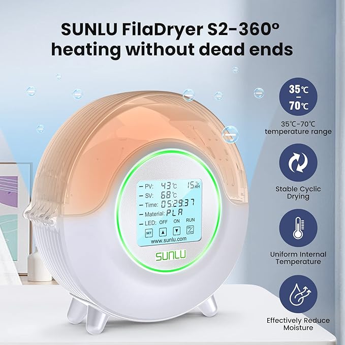 SUNLU PLA Plus Sunny Orange 1.75mm, Upgraded S2 Filament Dry Box White - Image 3