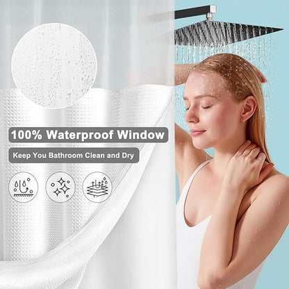 No Hook Shower Curtain with Fabric Liner White Hotel Waffle 75" L x 72" W - Image 4