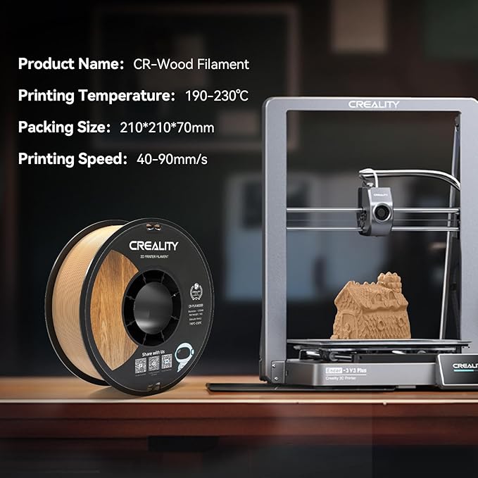 Creality Wood Filament PLA, Dark Brown PLA Filament 1.75mm, Dimensional - Image 5