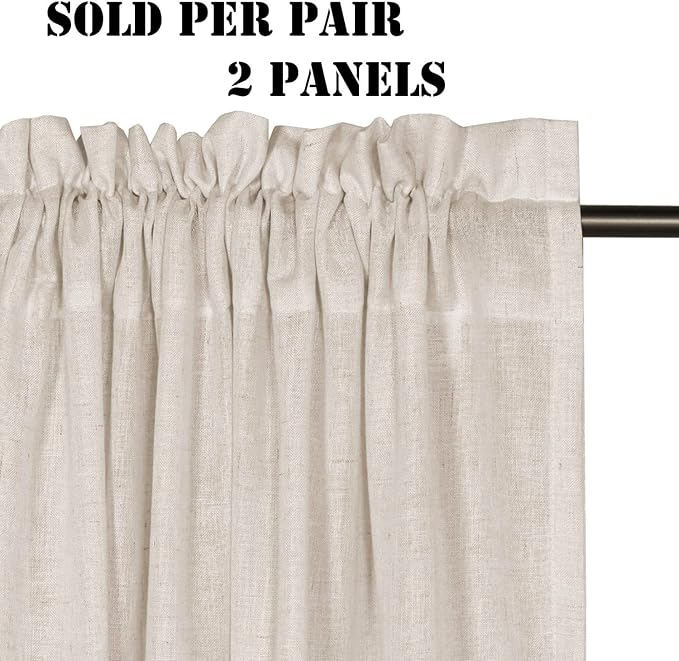 H.VERSAILTEX Pair Set Natural Linen Blended Window Treatment, Rod Pocket Top - Image 2