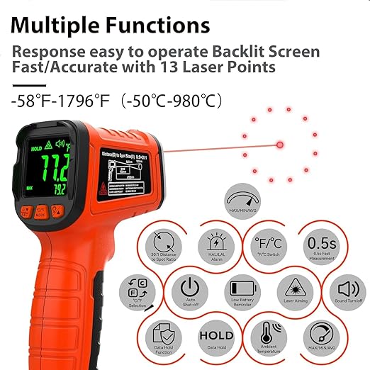50:1 Infrared Thermometer Temperature Gun, -58°F to 1796°F Digital Laser Temp - Image 6