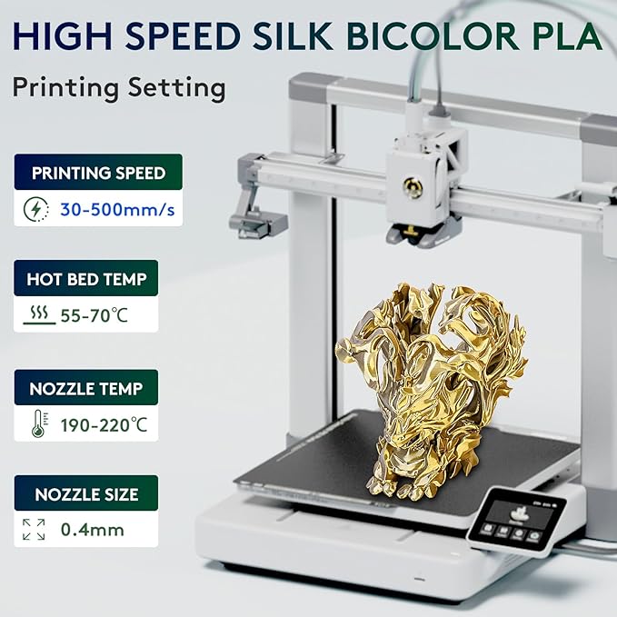 ERYONE Silk Dual Color PLA Filament 3D Printer 1.75mm +/- 0.03mm, Bicolor - Image 2