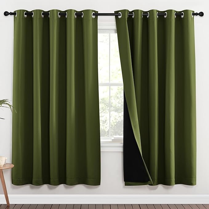 NICETOWN Full Shade Curtain Panels, 62 x 72 inch, Olive Green, Pair of Energy by NICETOWN