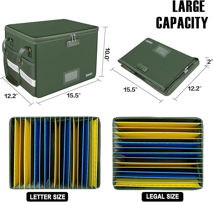 ENGPOW File Box with Lock, Fireproof Document Box with Pockets, Collapsible - Image 5
