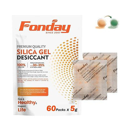 5g x 60 packs Fonday Rechargeable Silica Gel Desiccant Packets Food Grade Fast by Fonday