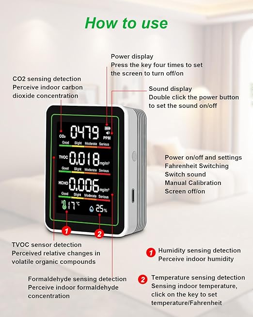 Indoor Air Quality Monitor, 5 in 1 Portable Smartair Quality Tester - Image 7
