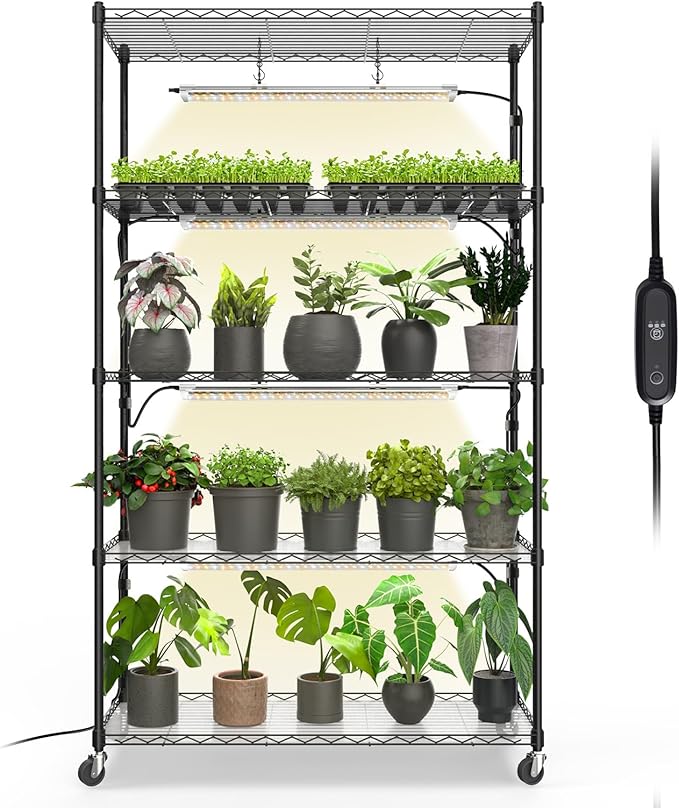 Bstrip Plant Shelf with Grow Light with Timer, Metal Plant Stand with by Bstrip