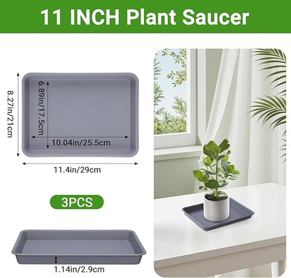 GREANER Grey Plastic Trays 11 Inch, UV Resistant Plant Pot Saucers - Image 2